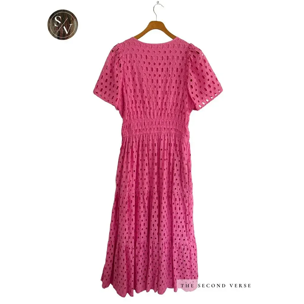 Anthropologie The Somerset Pink Maxi Dress Eyelet Wedding Guest Size Large - Picture 3 of 11